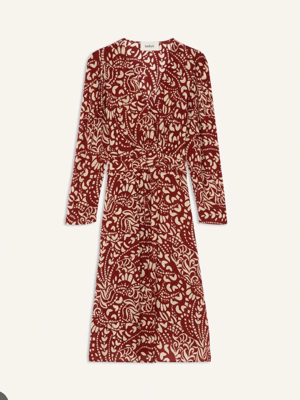ba&sh Red and Cream Floral-Print Wrap Dress